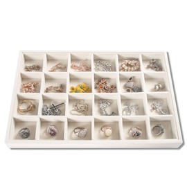 Pangkeep 24 Grids Jewelry Earring Organizer Tray,Beige Velvet Jewelry Storage Display Stand for Selling.