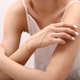 14K Gold Plated Gold Hand Chain Bracelet for Women，Dainty Adjustable Hand Bracelets Trendy Simple Bracelet Jewelry Gifts for Women (gold)