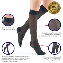 Neo G Energizing Compression Socks for Women Circulation - for spider or varicose veins, swollen legs, feet, ankles, tired and aching legs - Black - L