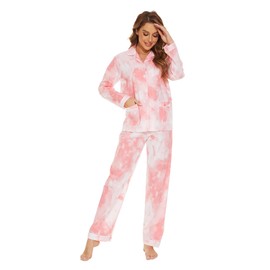 GLOBAL Women Cotton Pajamas Long Sleeve PJs Button Down Sleepwear S-3XL