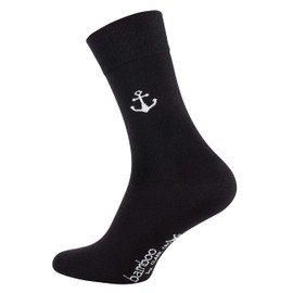 CC Clark Crown 6 Pairs of Bamboo Socks Elegant and Modern, without Pressing Seam, Black Plain and Anchor Pattern, 6 pairs - 3 x black / 3 x anchors