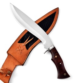 Warivo Handmade D2 Kukri Machete Knife with Leather Sheath - Fixed Full Tang Steel Blade Machete for Cutting Trees Heavy Duty for Clearing Brush, Yard Work, Gardening, Camping and Hiking