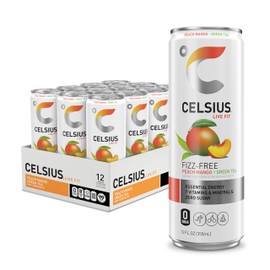 CELSIUS CELSIUS Peach Mango Green Tea, Functional Essential Energy Drink 12 Fl Oz (Pack of 12)