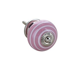 G Decor White Striped Round Ceramic Door Knob Vintage Shabby Chic Cupboard Drawer Pull Handle 4504 (Pink)