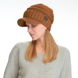 C.C Trendy Warm Oversized Chunky Soft Oversized Ribbed Slouchy Knit Hat with Visor Brim (Clay)
