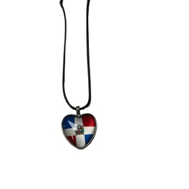 Dominican Republic Heart National Flag Necklace Jewelry Torque Leather Rope