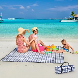 Picnic Blanket 80''x80'' Extra Large Outdoor Blanket, Waterproof, Sandproof, Machine Washable, Tear Resistant, Foldable Picnic Mat for Camping, Grass, Park, Travel, Beach – Blue