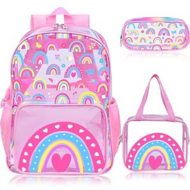 SHPMXUPW - Mochila escolar de PVC transparente de 3 piezas para niños y niñas, juego de mochila transparente de 17 pulgadas con bolsa de almuerzo y estuche para lápices, correas ajustables, bolsillo