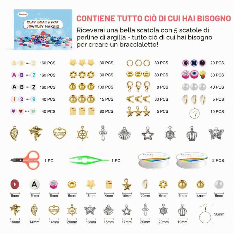 Dazhqp Set di 15500 perline da infilare, 96 colori perline