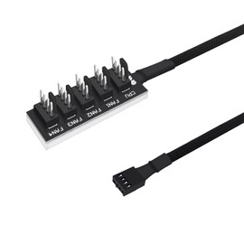 Fan Hub Splitter Extension Cable, 1 to 5 Way Power Supply Cable PWM PC Motherboard Case Fan Power Adapter Extension Cord Hub for Desktop Computer Case 4-Pin and 3-Pin Cooling Fan