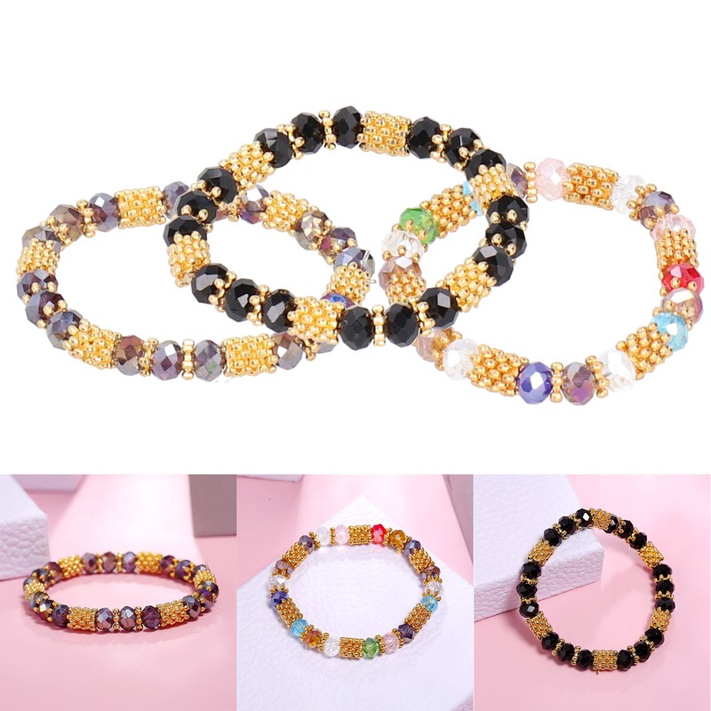 6pcs Beaded Bracelet Shiny Crystal Simple Style Women Girl Jewelry