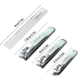 YUNYU Stainless Steel Nail Clippers, 3 Pieces Heavy Duty Toenail Clippers for Cutting Fingernails, Sharp Nail Trimmer with Nail File for Men, Women, Elderly and Kids (Green)