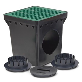 Rainbird Basin with 2 Outlets and Flat Grate with 2 DBAA34 Adapters and 1 DBAAP Basin Plug, Green, 12"