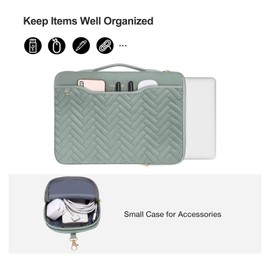 MOSISO 13-14 inch 360 Protective Laptop Sleeve Compatible with MacBook Air/Pro, 13-13.3 inch Notebook, Compatible with MacBook Pro 14, Rectangle Quilted Bag with Handle&Pocket&Small Case,Antique Green