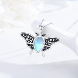 Aututer Luna Moth Necklace S925 Sterling Silver Teardrop Moonstone Moth Necklace Insect Pendant Animal Necklace Luna Moth Jewelry Gifts for Women