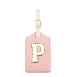 Monogram Luggage Tags for Suitcases, Initial Travel ID Bag Tags with Embroidered Letters, Initial Tags for Travel, Backpacks, and Gifts (Pink Leather+White, P)