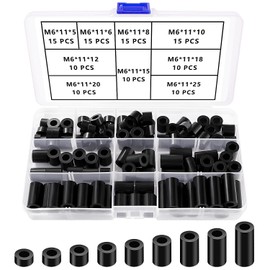 YIXISI 110 PCS ABS Round Spacer Assortment Kit, for M6 Screws, Non Threaded Column Standoff Support Spacer, OD 11mm, Black