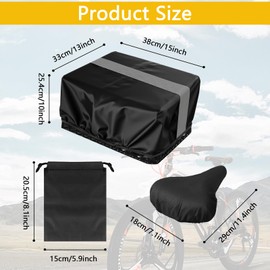 Black Oxford Fabric Bicycle Basket Rain Cover, Waterproof Bicycle Basket Cover Back, Washable Bicycle Seat Protection, Bicycle Basket Rain Cover with Reflective Strips, Drawstring Bag for On the Go