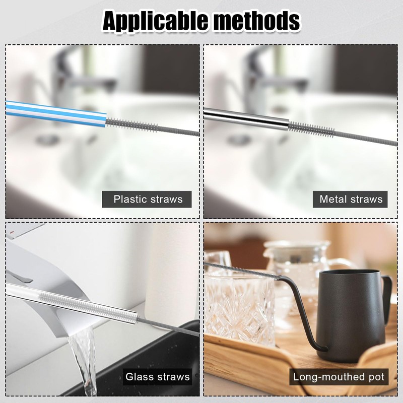 2pcs Silicone Straw Brushes, 6mm & 9mm Extra Long Straw