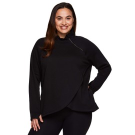 RBX Active Women's Plus Size Zip Mock Neck Long Sleeve Fleece Pullover Sweatshirt With Pockets F20 Black 2X