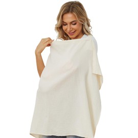 PPOGOO PPOGOO Muslin Nursing Cover for Baby Breastfeeding, Breathable Privacy Nursing Covers for Mom 100% Cotton Breastfeeding Cover with Rigid Hoop for Mother Nursing Apron (Beige)