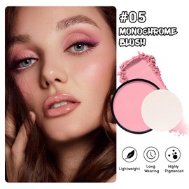 HHLTOH Natural Single Matte for Face Cheeks Blush with Makeup Powder Puff, Nude Pink Monochrome Blush Cream Powder Makeup Palette Blushes Long-lasting Color Blendable Foundation for Women Every Day 05