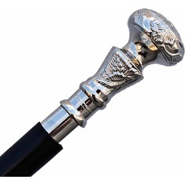 Vintage Antique Walking Cane Wooden Walking Stick Silver Brass Handle Knob Gift