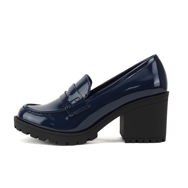 Soda "Kinder" ~ Zapato de tacón medio grueso para mujer, Azul marino(Navy Patent), 7.5 US