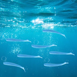 TIXIPEM 2.95" T-Tail Soft Fishing Lures [30-Pack] - Paddle Tail Swim Bait for Bass Trout in Saltwater & Freshwater - Rigged with 1/0 & 2/0 Hooks - Blue & Durable ABS Plastic