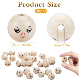 Wooden Balls 20 mm Wooden Beads with Face Smile Face Wooden Head for Key Chain Crochet Weaving Angel Craft Macrame DIY Jewellery Pack of 50