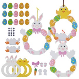 LAMEK 6 Easter wreaths craft set for children, creative crafts, DIY craft creative sets for crafts with chick/ bunny wreath templates, Easter decoration for hanging for Easter/ spring time