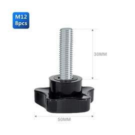 Kacrilidi M12 Star Grip Screws, Pack of 8 M12 x 30 mm Thumb Screw with Handle, Star Head Screw, Star Screw Star Handle, Nut External Thread Clamping Knob, for Machine Tools, Mechanical Devices