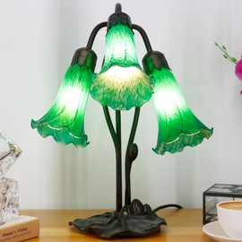ANYONGLU Lily Lamp Tiffany Style Table Lamp 16 Inch Tall Tulip Flower Accent Desk lamp with Lotus Leaf Base (3-Light/Green)