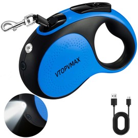 16Ft Retractable Dog Leash - for Small to Medium Dogs Up to 66lbs, Heavy Duty Retractable Leash with Light Rechargeable, Quick Lock Braking & Non-Slip Handle (Blue)