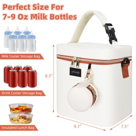Fxady Breastmilk Cooler Bag with Ice Pack, Insulated Baby Bottle Tote Bag for 6 Bottles Up to 9 oz, Clip-On Pouch for Baby Essentials, Leakproof, Waterproof, Shoulder Strap for Nursing Moms, Beige