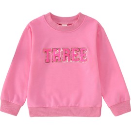 BOUTIKOME Toddler Baby Girl Birthday Sweatshirt 2nd 3rd 4th 5th 6th 7th Outfits Sequin Embroidered Shirts Pullover Party Top(Pink-Three)