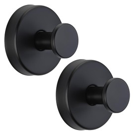 Fenas Suction Cup Hooks for Shower No-Drill Bathroom Hooks for Towels, Robes, Loofah Mountable on Bathroom Walls, Kitchen, Glass, Mirrors, Tile and Smooth,Non-Porous Surfaces 2 Pack, Matte Black