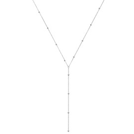 Ball Bead Y Necklace for Women Girls Silver Plated Fashion Choker Chain Drop Adjustable Hypoallergenic Simple Jewelry 17 Inch (Sliver)