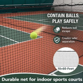 Wesiti 10' x 60' Court Divider Net Kit with Installation Hardware Metal Bolt and Wire Rope Sports Heavy Duty Court Partition Net for Tennis Badminton Indoor(Black,Common)