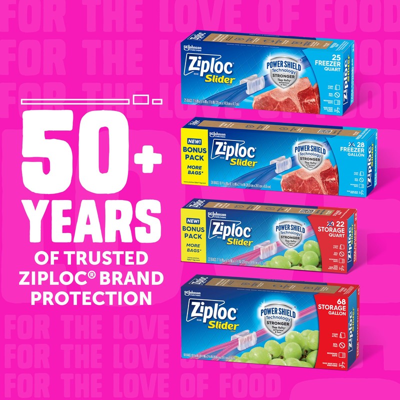 Ziploc Quart Food Storage Slider Bags, Power Shield Technology for