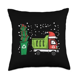 Boys Christmas Decor Kids Toddler Pajama PJ Gift Christmas Dump Recycling Truck Xmas Boys Kids Toddler Youth Throw Pillow, 18x18, Multicolor