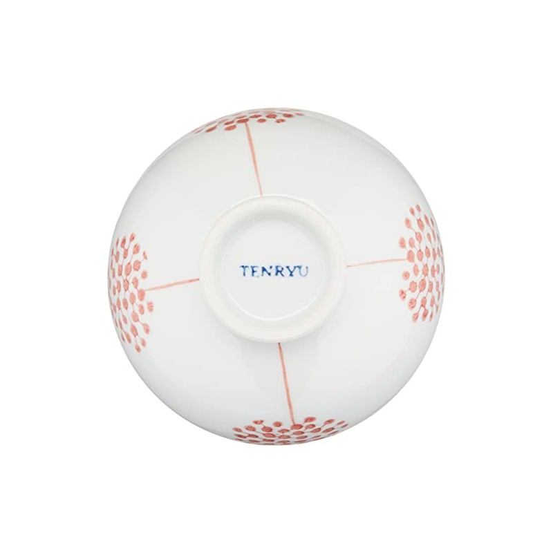 Hasamiyaki Tenryu Pottery Flower Rice Bowl, Red Flower