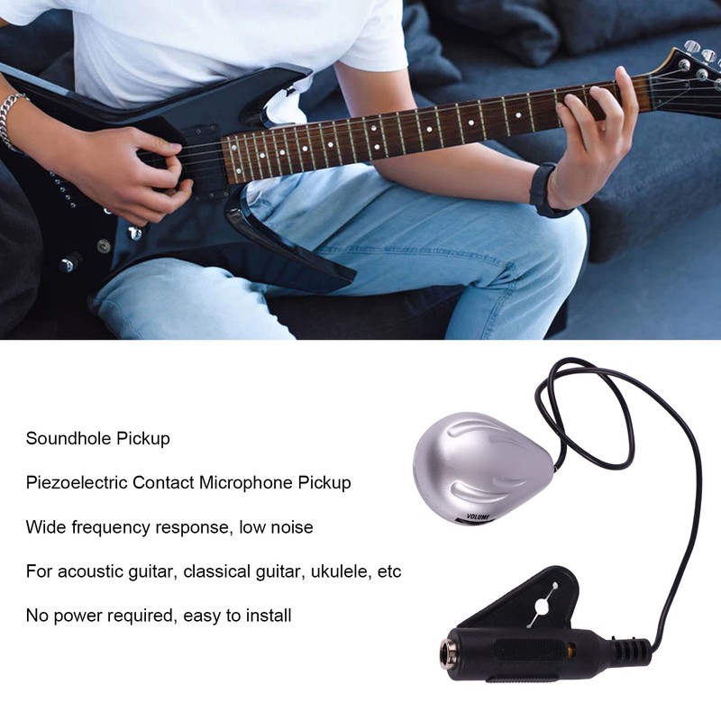 Soundhole Pickup with Jack Contact Microphone Transducer for Acoustic Guitar