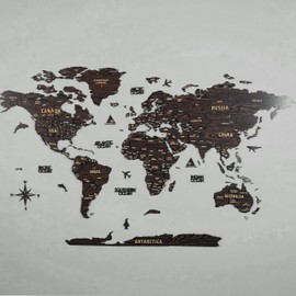 Multilayered 3D Wooden World Map, Travel Map with States and Capitals, Wall Decor For The New House, Gift For Travelers, Office Decor, Birthday Present, Living Room Decoration, Gift for Boys, Educational Activity for Children (M, Dark Brown)