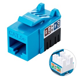 LINKOMM 25-Pack RJ45 Cat5e Slim Profile UTP Unshielded Keystone Jack with Punch Down Palm Holder (Blue)