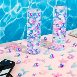 HTZNHXT 120 Pcs Mermaid Vase Filler, Summer Shells Fish Tail Stelleroid Multicolor Pearl Bead for Table Centerpiece Party Room Home Decor