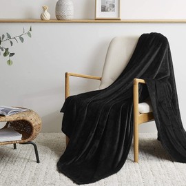 BEDELITE Large Blanket Warm Microfiber Flannel Blanket for All Seasons, Lightweight, Washable, Anti-Static, Fluffy, Soft, Gray Black, 27.6 x 39.4 inches (70 x 100 cm)