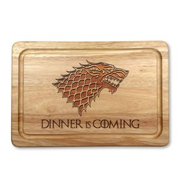 Dinner is Coming Hardwood Wooden Chopping Board 30 x 20cm Size