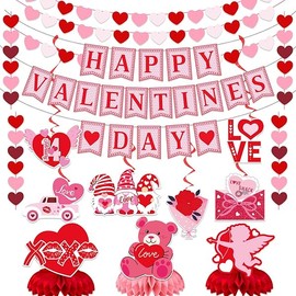Valentines Day Decorations, Valentine Day Decorations for Party Happy Valentine Day Banners Valentine Day Hanging Swirls Valentine Day Honeycomb Centerpieces Valentine Day Decor