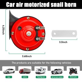 Ohleats 1 PCS Super Loud Car Horns, 12V Waterproof Air Horns Electric Snail Horn, 300DB Train Horns for Vehicle, Motorcycle, Truck, Bike, Boat, Universal Car Accessories (Red-1PCS)